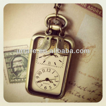 Two Time Zones Pocket Vintage Watch Pendant
