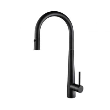 Deck Mounted Pull Down Matt Black Kitchen Faucet