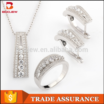 Costume jewelry necklace and earring sets silver zircon African fashion jewelry sets