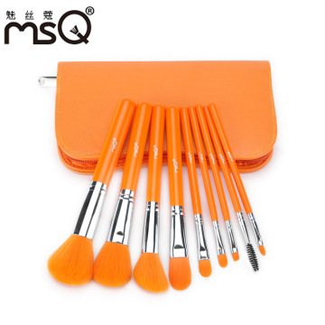 MSQ 9 PCS Orange Cosmetics Brush Sets With Handbag