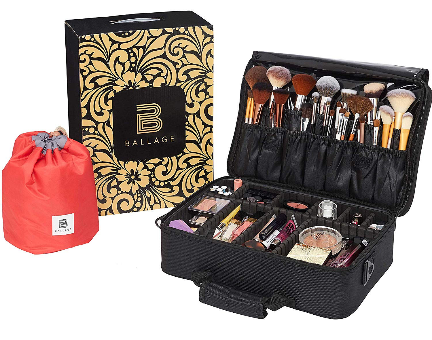 Large Travel Makeup Bag (3 Layer) with Adjustable Dividers, Multipurpose Cosmetic Organizer