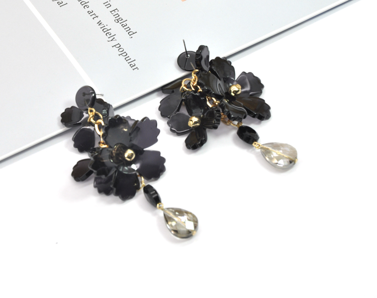 Custom classic black color chunky big acrylic flower earrings jewelry