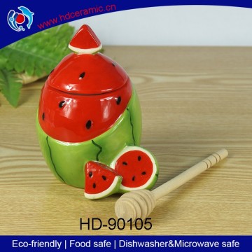 Watermelon shape ceramic honey pot,ceramic storage jar,ceramic honey canister,honey jar