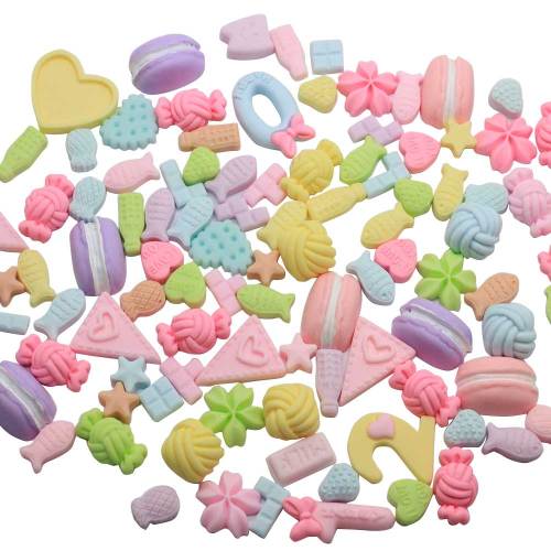 Fornitura mista Flatback Artigianato artificiale Cibo Resina Bead Accessorio Charms Pastello Candy Decorazione Dollhouse Toy Fai da te Art Deco