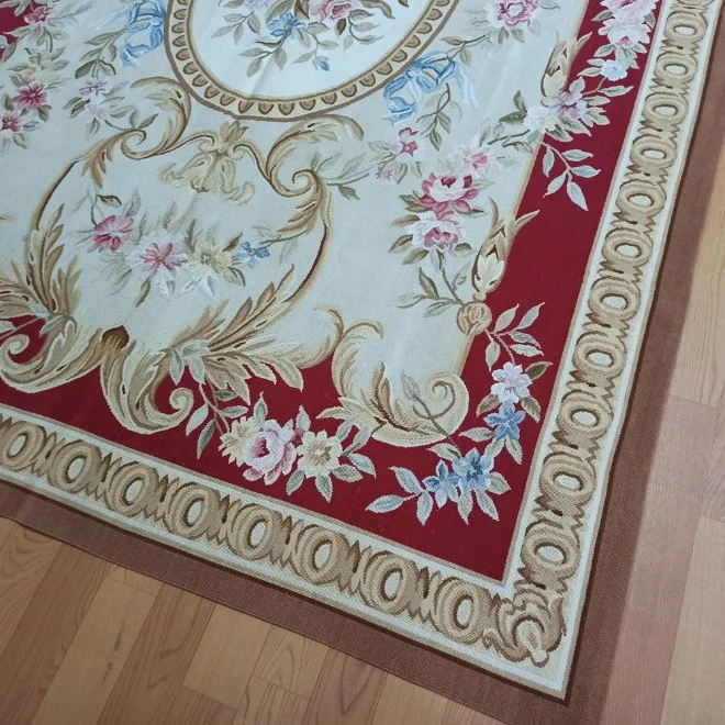 6X9 Traditional Floral Red Wool French Rugs Chinese Aubusson Rug for Bedroom Living Room