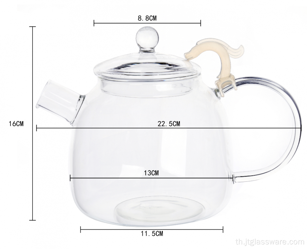 กาน้ำชาแก้วลายดอกไม้ Borosilicate ขนาด 1 ลิตร