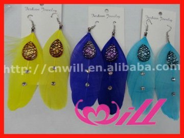 Pretty Purple Feather Crytal Beads Earrings For Fashion Women