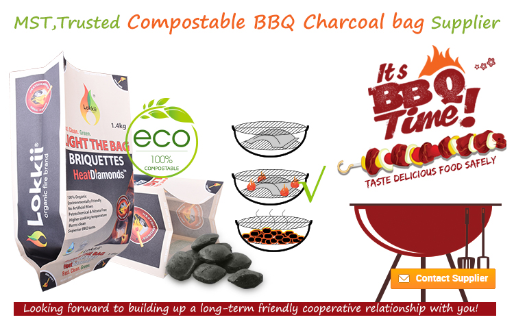 100% Compostable Customized Printing Kraft Gusset Bag for BBQ Charcoal 