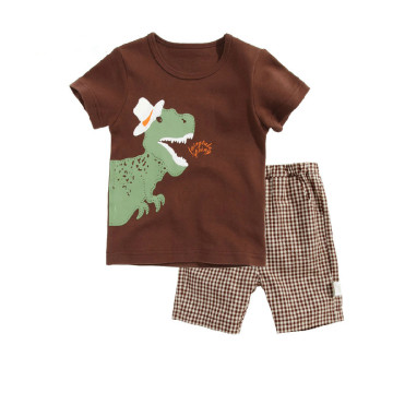 2014 New Style Summer Children Printed Squares Baby Cotton Suit Short Sleeve T-shirt children breathable suit