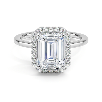 18K White Gold Emerald Cut Diamond Halo Ring