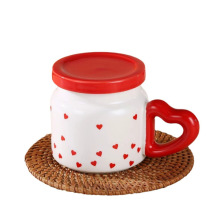 Ceramic Coffee Mug with Lid - Creative Red Heart Design