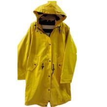 Yellow Solid Hooded PU Reflective Raincoat for Women