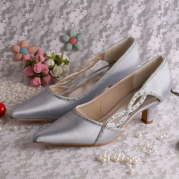 Pointed Toe Prom Shoes Silver Chunky Heel