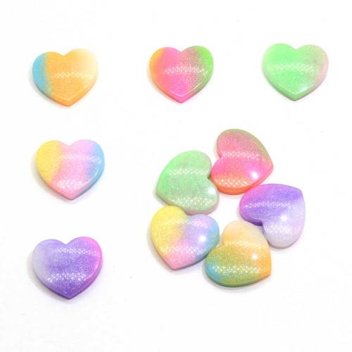 Gradiënt Pastelkleur Glitter Hart Plat Hars Cabochons Voor Scrapbooking DIY Sieraden Ambachtelijke Decoratie