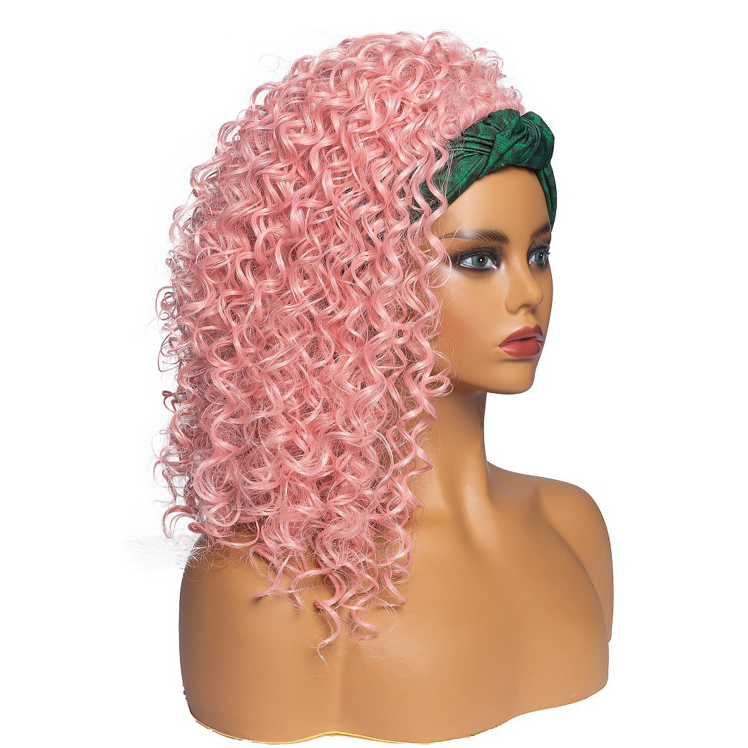 Ombre Green Hairband Wigs For Women Ladies Head Band Pink Hair Scarf Long Afro Kinky Curly Headband Wig Synthetic Hair Wigs