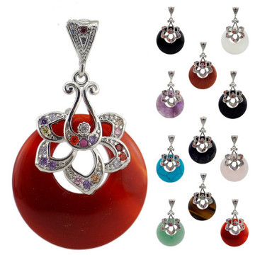 Agate Donut Pendant Circle Stone Pendant Jasper Crystal Pendant with diamond zircon flower Gemstones Beads Healing Crystals