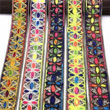 Sparkle Colorful Sequin Fabric, Brushy Space Dye Thread, Embroidery Floral Polyester Trimming for Garments and Clothing