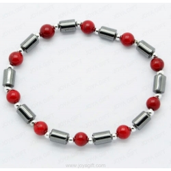 Pulsera de hematita con cuentas redondas de coral rojo