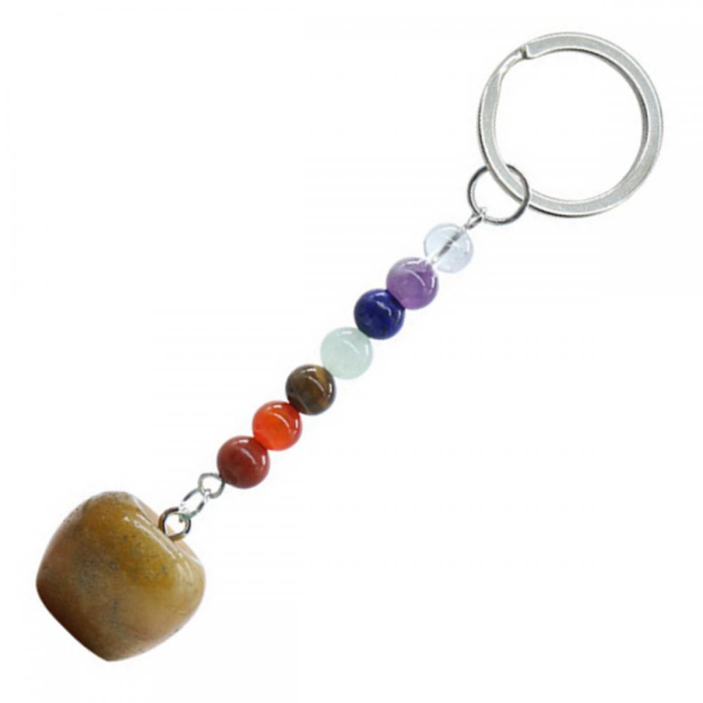 Keychain colgante de manzana de piedra preciosa de jade amarillo 20 mm con 7 cadena de chakra