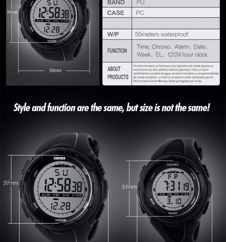 SKMEI 1025 Men Digital Watches Outdoor 3D Pedometer LED 50M Waterproof Diving Men Wristwatch Relogio