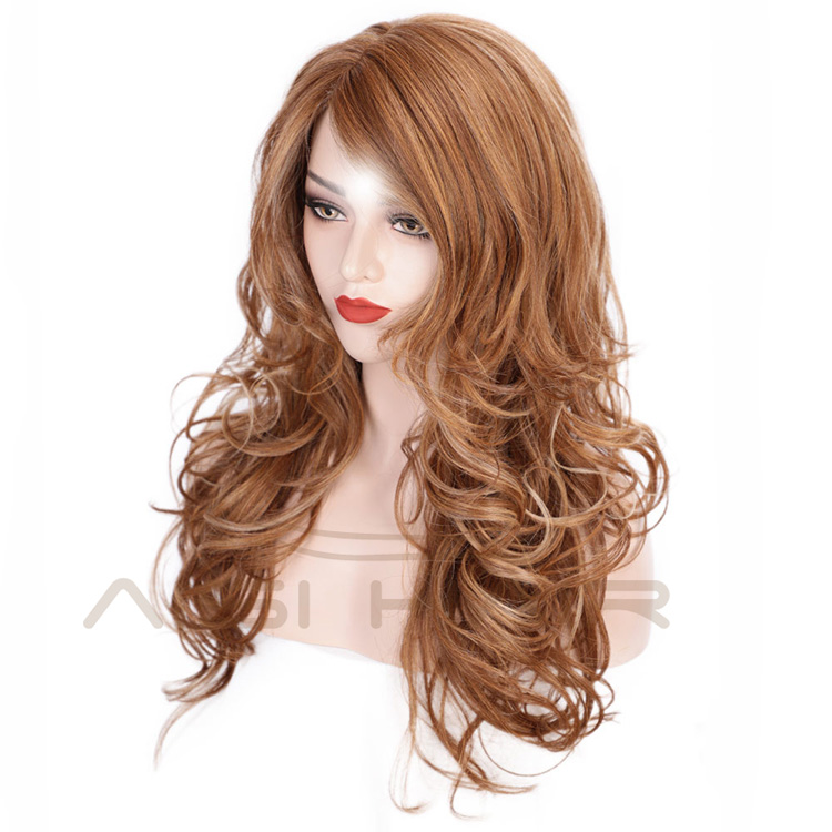 Aisi Hair Long Wavy Hair Brown with White Color Synthetic Wigs High Temperature Fiber Fashion Cosplay Wigs for Women