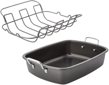 Commercial Carbon Steel BBQ Turkey Roaster Pan with Nonstick Coating and Wire Rack
