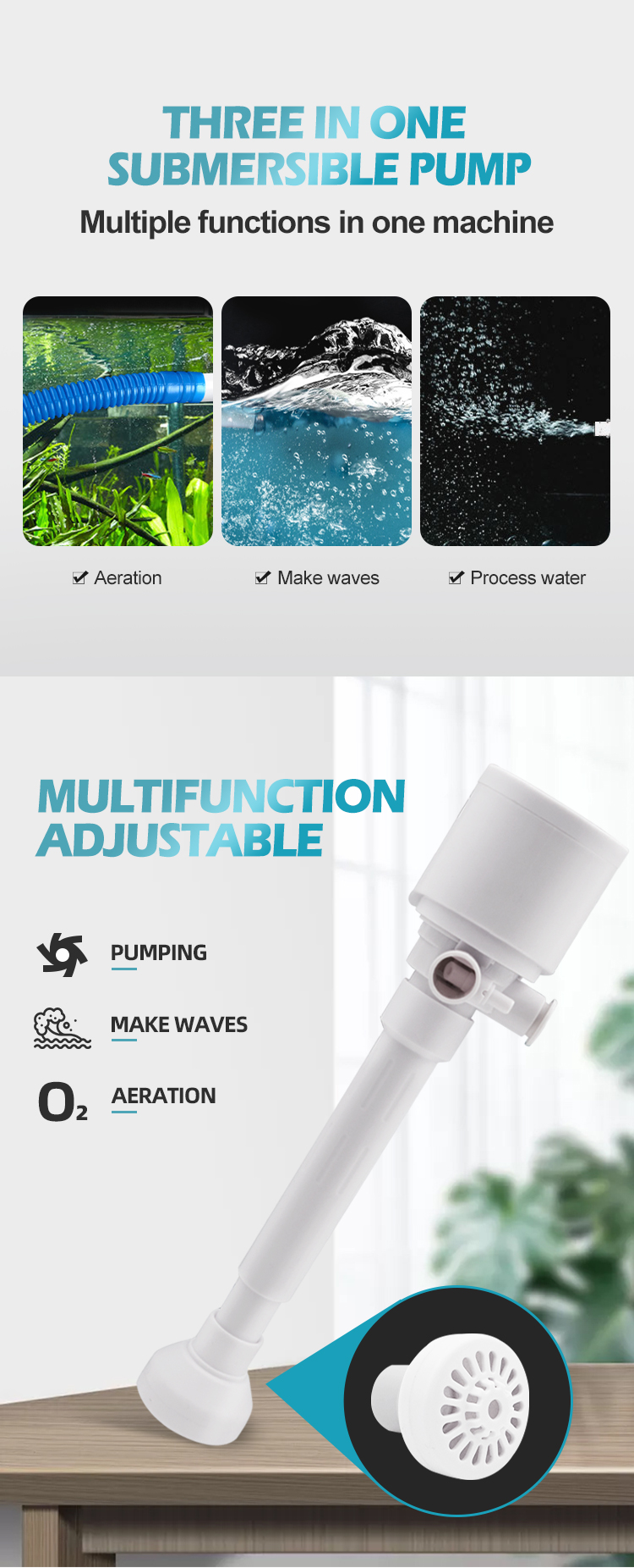 EKAN Multi-Use 3 in 1Power Head Submersible Pump for Fish Tank