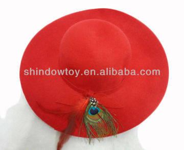 Fashion ladies red wool felt wide brim hat, Red wool felt floppy hat
