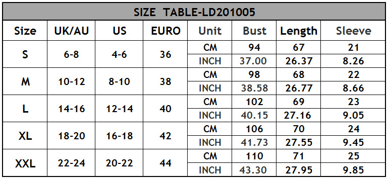 szie chart