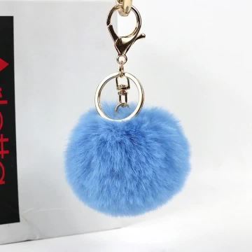 China Factory Wholesale Pom Poms Keychains Fluffy Pompoms Keychain Faux Rabbit Fur Pompoms Keyring