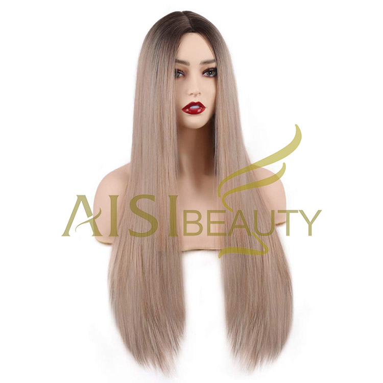 Aisi Beauty Popular Vendor Cheap Long Straight Ombre Blonde Wig Lace Frontal Synthetic Hair For Black Women Lace Front Wig