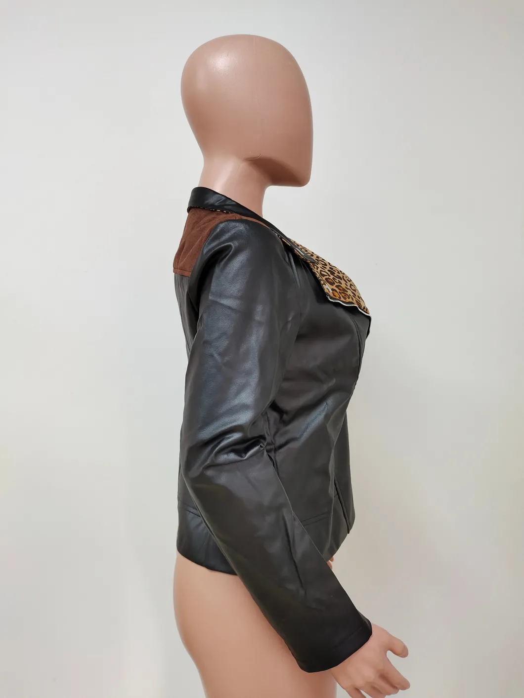 L99493 New Fall/Winter Women's PU Leather Leopard Jacket