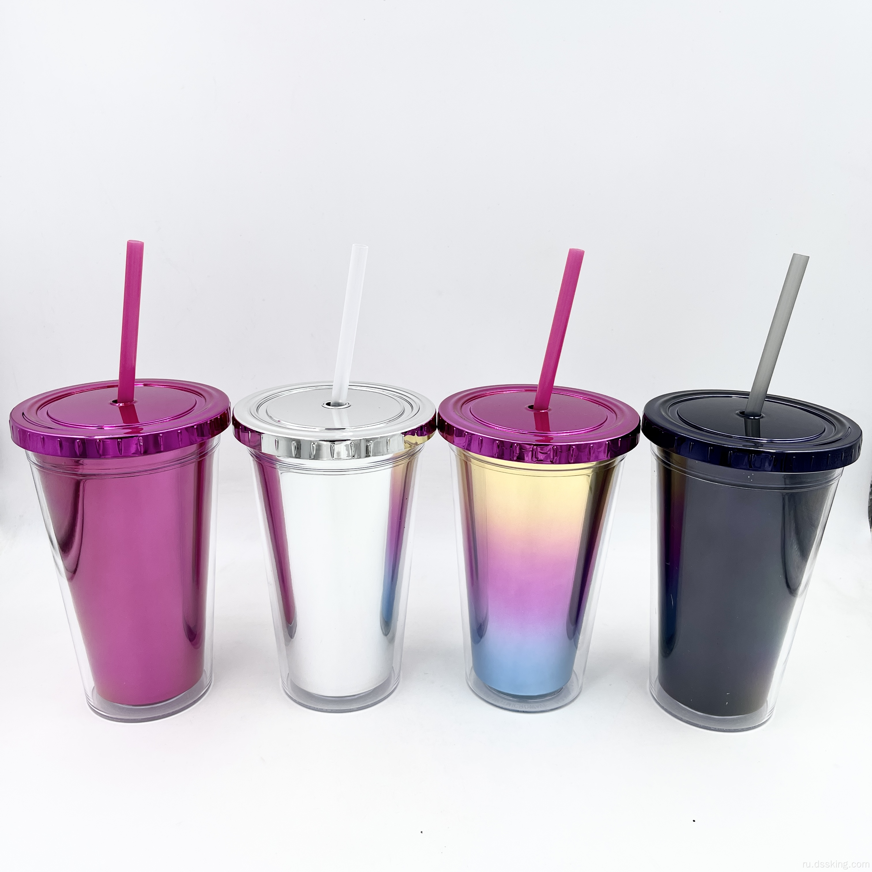 Eco Friendly BPA Free Tumbler 16 унций 500 мл УФ -покрытия пластиковой тумблер двойной стенки с соломой