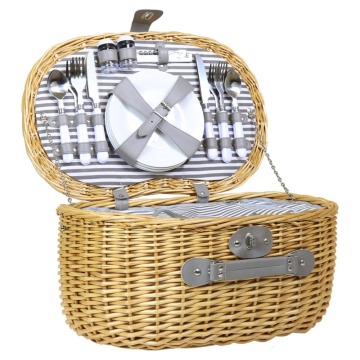 Natural Willow Oval Picnic Hampers Lidded Wicker Cutlery Baskets