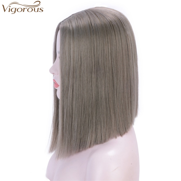 Vigorous Good Quality 14 inches Short Straight Bob Wig Middle Part Heat Resistant Synthetic Wig Daily Use For Women