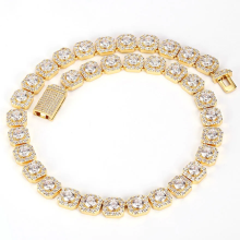 Wholesale Cluster Tennis Chain Necklace - AAAIced Silver Pearly Lustre CzIced Men's Necklace