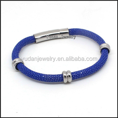 Factory Price Charm Stainless Steel Mens Blue Stingray skin Bracelet