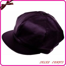 NAVY BLUE GENUINE LEATHER 6 PANEL NEWSBOY CAP HAT