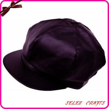 NAVY BLUE GENUINE LEATHER 6 PANEL NEWSBOY CAP HAT