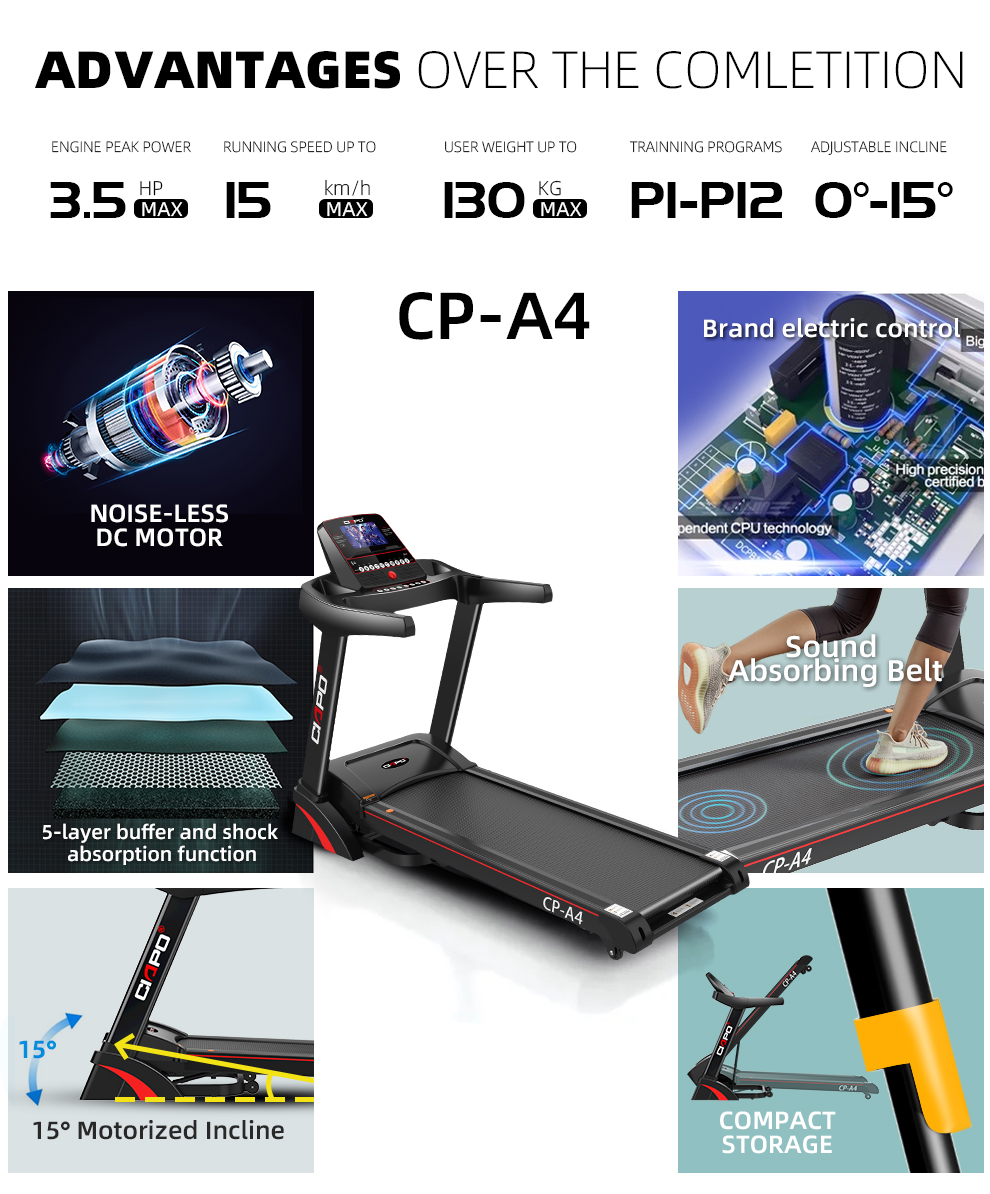 3HP home use foldable motorized treadmill with massager and MP3 music running machine