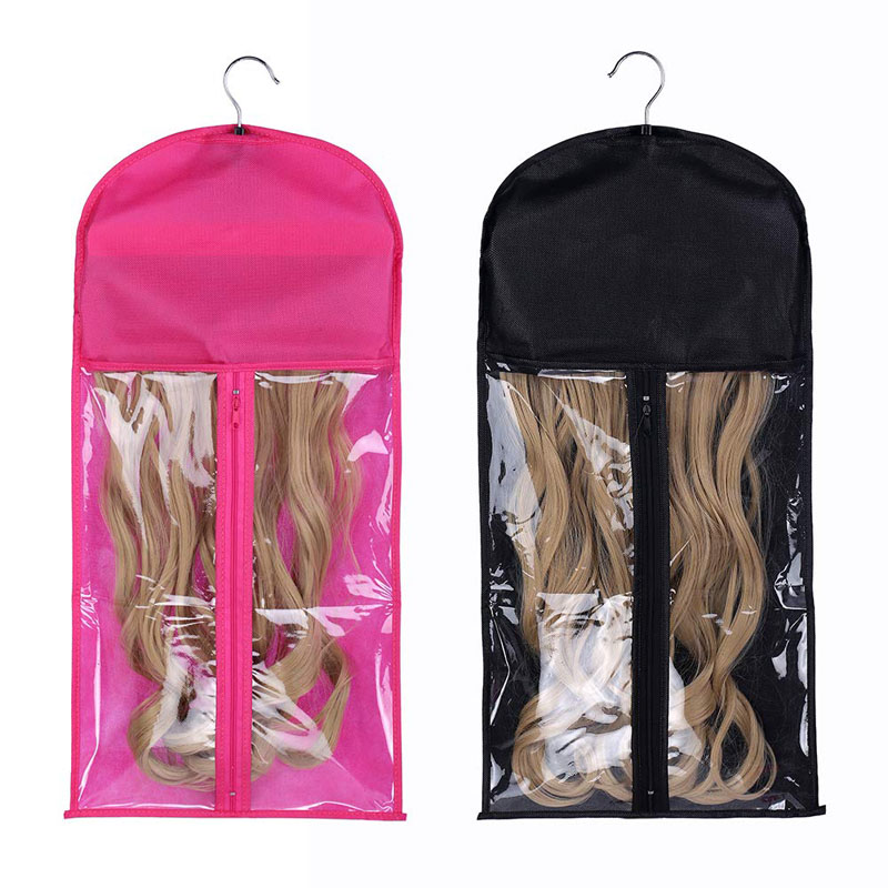 Non woven Foldable Hair Extensions Storage Bag with Hanger Carrier Case Protection for Daily Use & Travel
