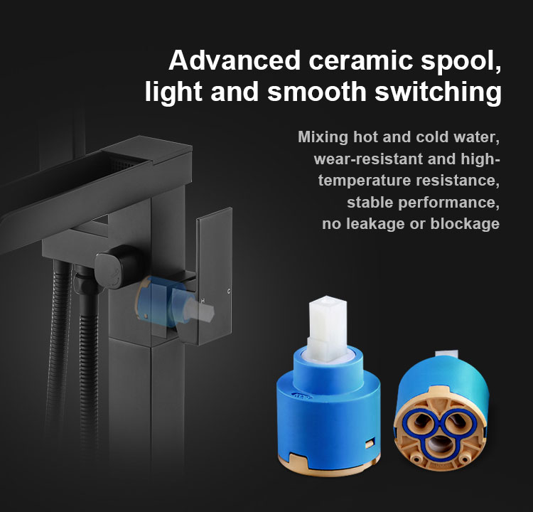Mixer Taps Portable Stainless Steel Black Floor Mounted Waterfall Shower Freestanding Bathtub Faucet