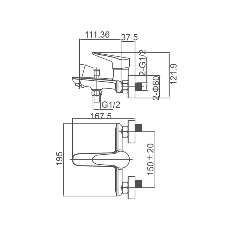 exposed bath and shower mixer