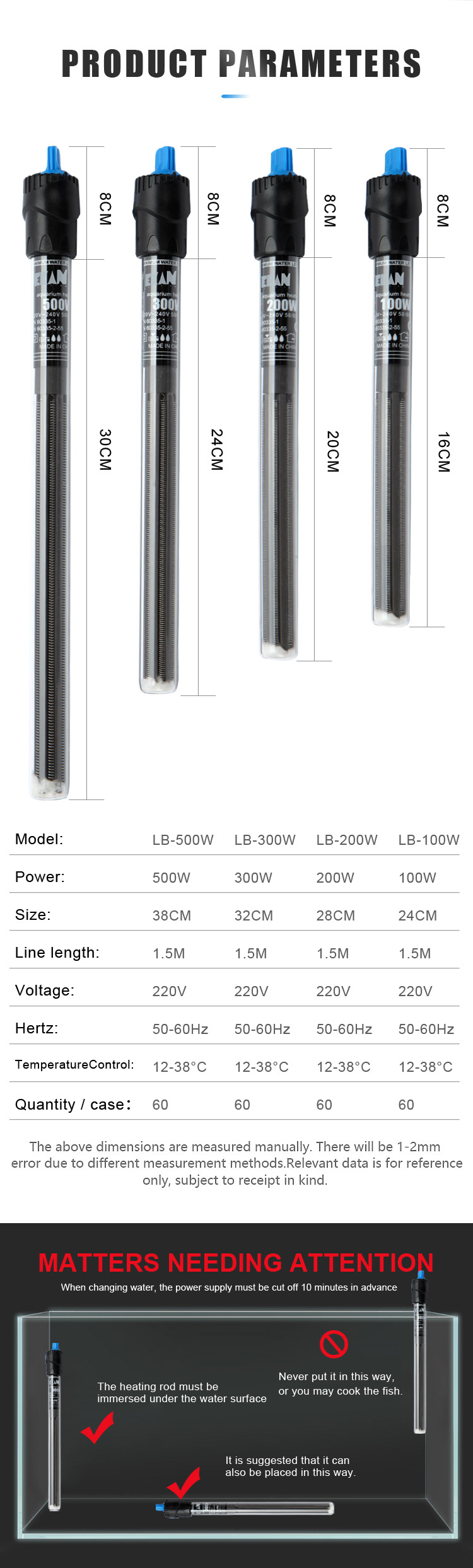 High Quality Aquarium submersible Water  Explosion-proof heater for fresh water/saltwater, Factory Price,OEM