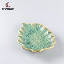 Jade Green Irregular Leaf-Shaped Ceramic Sushi Plates