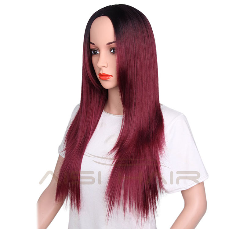 Aisi Hair Wholesale Women's Long Straight Wig Synthetic Ombre Red Wigs For Black Women Heat Resistant Fiber