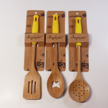 natural color bamboo disposable dinnerware set with silicone handle spoon