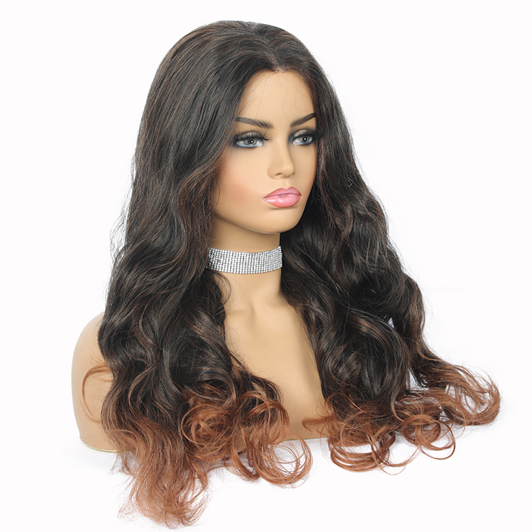 DTL 28 Inches Long Ombre Color Jumbo Body Wave Synthetic Fiber Hair Hand Tied Lace Front Wigs
