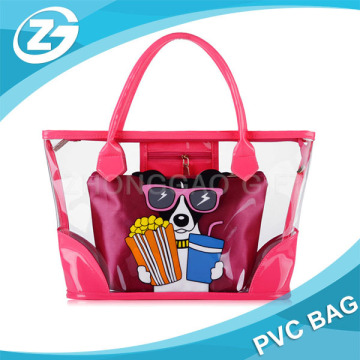 High Quality Fluorescence Multicolor Custom Print Dog Fashion Clear Shoulder Bag with Inside Pocket PVC Shopping Bag