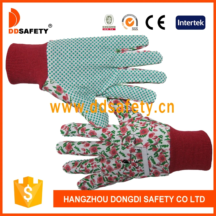 Ddsafety 2018 Women's Flower Design Garden Gloves with Green Dots on Palm